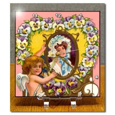 Vintage Valentine Cupid and Lady in Mirror Desk Clock