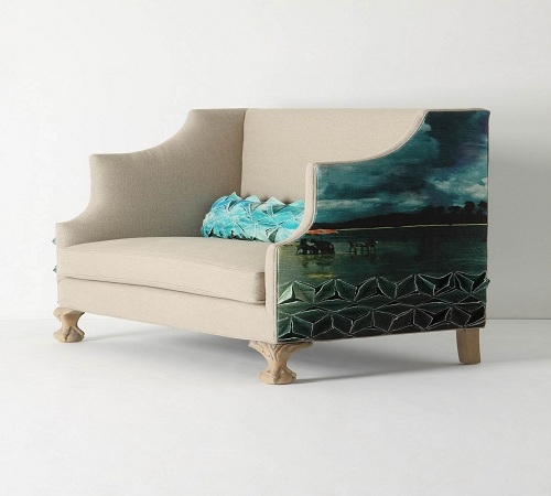 Make a bright and bold deep turquoise statement with Anthropologie's Greenfynch Settee, in the color, 'Padrina'.  Made in the USA, this stunning two-seater is set on ball-and-claw feet and features the same high sides and back of a wingback chair.  T