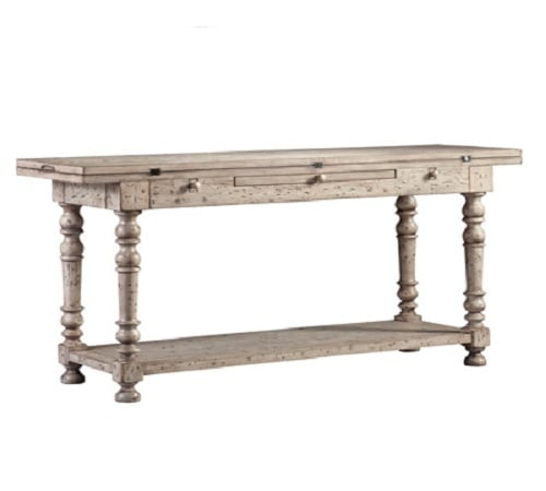 From the Barclay Butera Home Collection comes this 'Oliver' flip-top table in a distressed white finish - a lovely Americana reproduction.  Use as a console or sofa table in the foyer or family room, or press into service as a server in the dining ro
