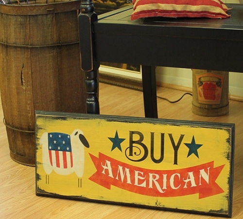 From the Etsy shop, The Gingerbread Shoppe, comes this vintage-inspired wood sign to 'Buy American'.  Ideal for any Americana enthusiast.