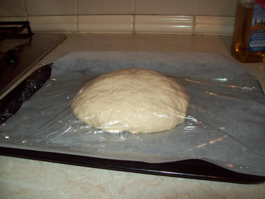 Bread mixture kneaded again and shaped, by peterb6001