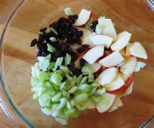 add chopped apples, celery and walnuts