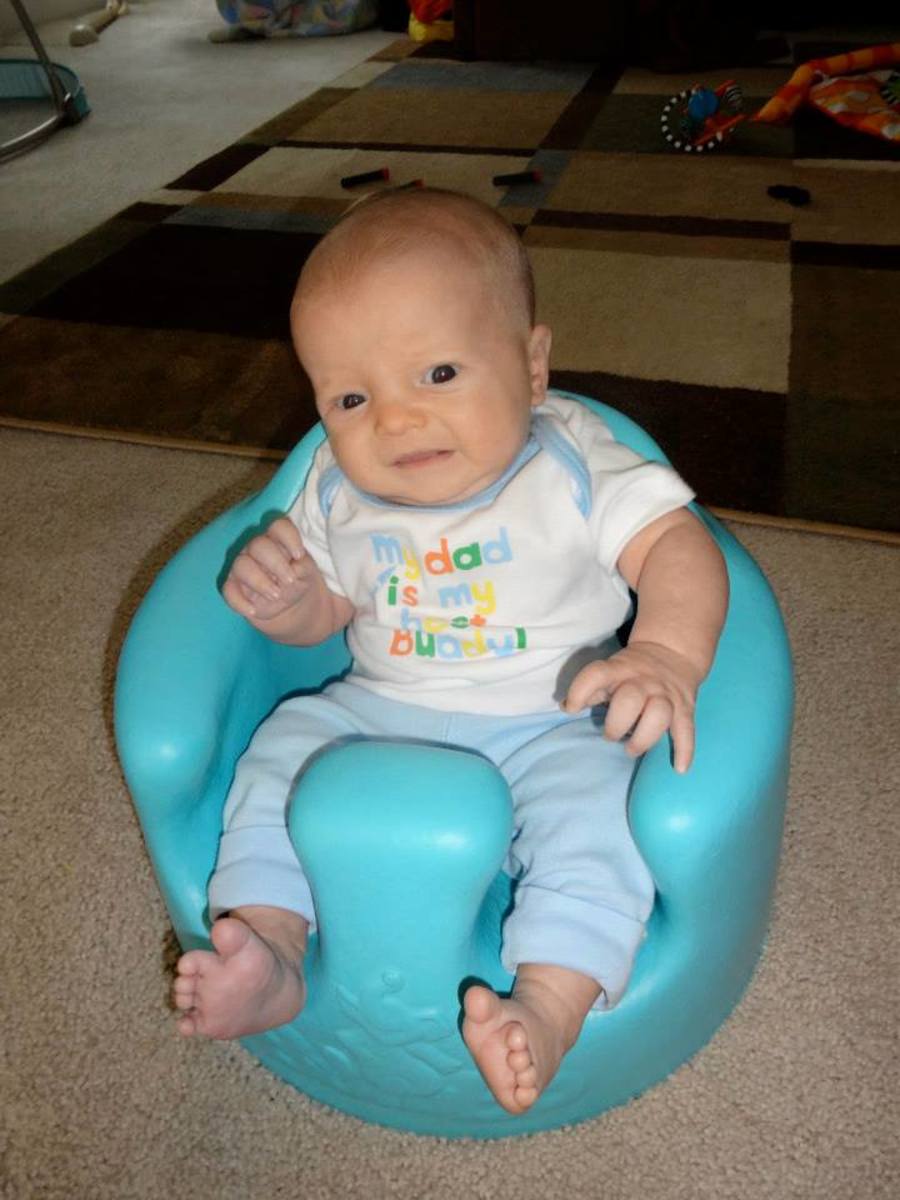 Baby #2 is happy as can be in his little seat.  He loves sitting on the floor watching older brother play. My niece just put him in here and was watching him.  Be sure not to leave baby unattended without the seat belt or attached tray.