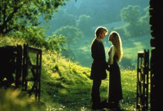 Princess Buttercup and Westley and the unforgettable kiss ending.