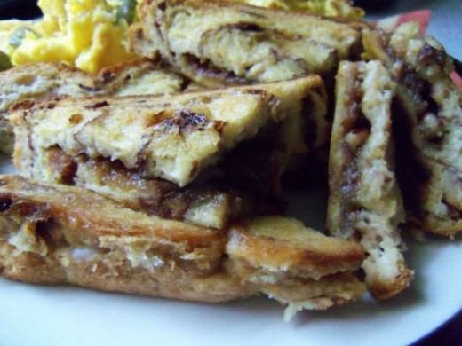 Close up of the cut French toast.