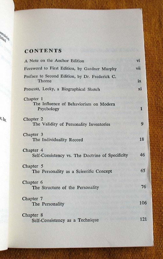 Self Consistency A Theory of Personality by Prescott Lecky - Table of Contents