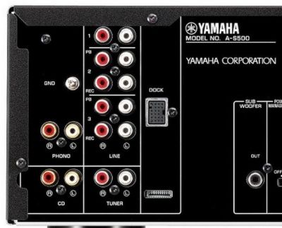 Close-up of phono input on Yamaha A-S500