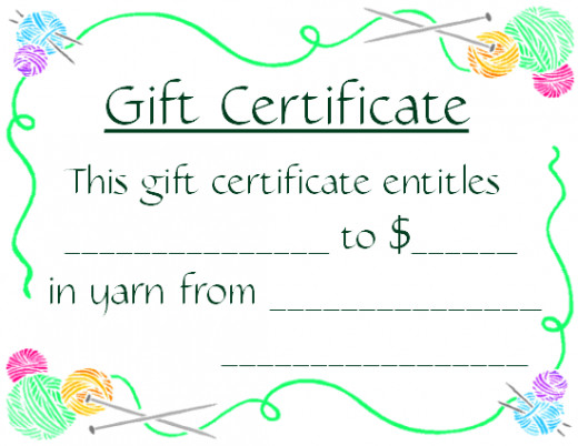 Printable Certificate for more Yarn and Knitting Items 