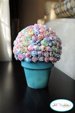 Make A Lollipop Tree For Your Lalaloopsy Party!  Get a clay flower pot, a styrofoam ball, and a bunch of lollipops, and you can make a great display of treats for your Lalaloopsy party!  Photo Credit:  Meet The Dubiens