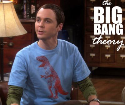 Here is Sheldon in his T-Rex shirt.   Notice the long sleeved T-shirt underneath.  this is from Entertainment Weekly.