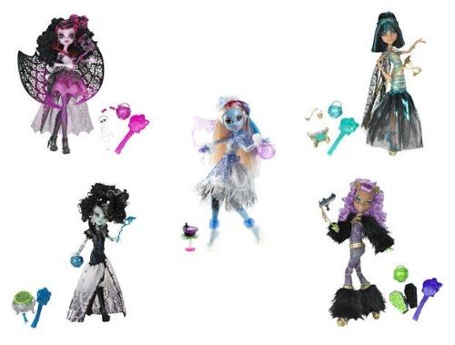 Monster High Ghouls Rule Exclusive Set - Abbey Bominable, Draculaura, Clawdeen Wolf, Frankie Stein, Cleo De Nile - 5 Doll Set - The Ultimate Gift Idea For A Monster High Fan.  The image is from Amazon and the dolls are for sale on this page.