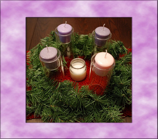 On the First Sunday of Advent, gather the family around the wreath, just before the evening meal.  Light the first candle - a purple one.  Traditionally, this candle can be lit by the youngest child in the family.  The head of the household (or any d