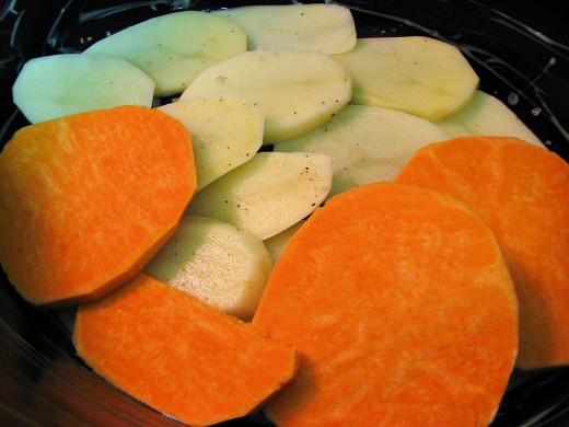 Layer the slices, adding salt and pepper to each later.
