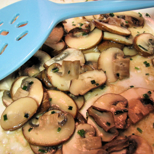 Mushrooms release their moisture in cooking, so be sure to give them a bit of time to brown.