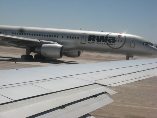 A Northwest Airlines taxing at Las Vegas Airport