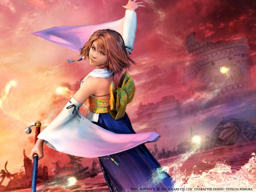 Yuna sends the souls of the dead, an act of mercy, to the next plain after a devastating attack by "Sin" (image from: www.finalfantasywallpaper.net)
