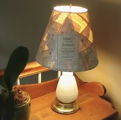 This is the decoupaged custom lampshade I made from an old dictionaryhttp://www.squidoo.com/decorating-lampshades
